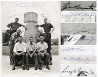 Mercury 7 Signed 11 x 14 Photo -- Signed by All 7 Posing in Front of the Mercury 7 Capsule